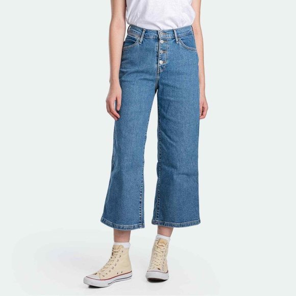 Levi's Denim - Levi's Mile High Cropped Wide Leg Jeans Button Fly Medium Wash